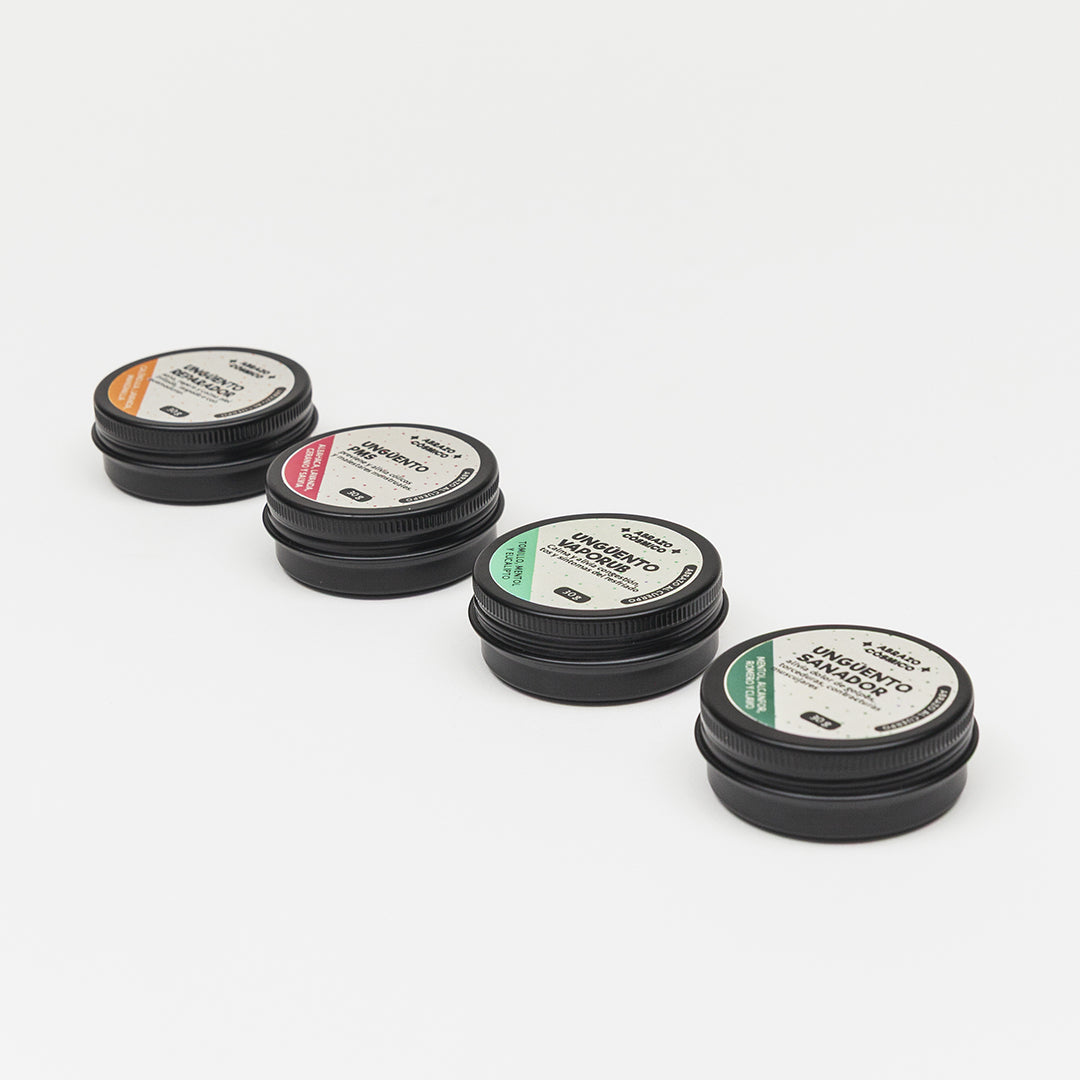 BOTIQUÍN CÓSMICO - 4 Ungüentos: Sanador, Reparador, PMS y Vaporub