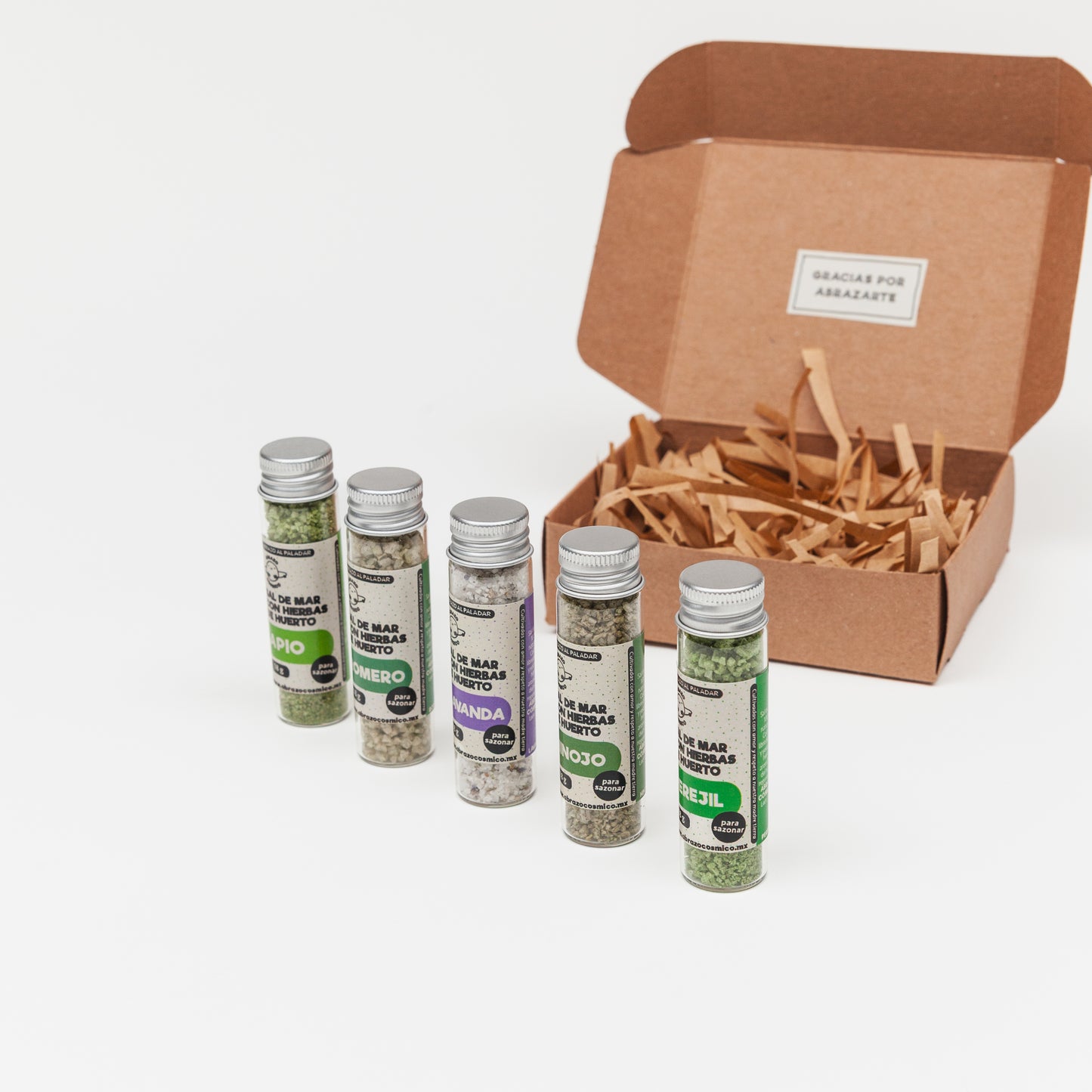 KIT ACÉRCATE - 5 Sales mini: HINOJO, ROMERO, APIO, PEREJIL Y LAVANDA